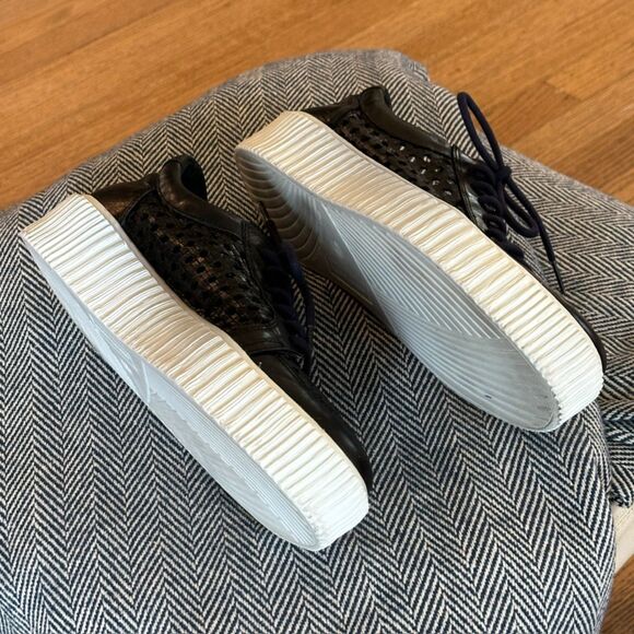 MUSSE & CLOUD Black Cacey Woven Perforated Leather Flatform Creeper Sneakers 9 - Picture 12 of 16